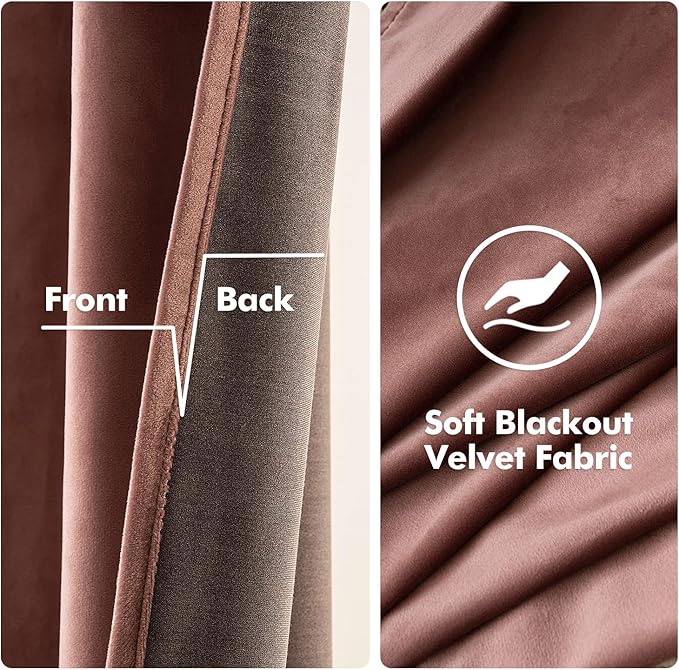 MIULEE Elegant Velvet Curtains Dusty Rose Pink Grommet Curtains Black Out Thermal Insulated Soundproof Room Darkening Blackout Drapes for Girl & Lady Living Room/Bedroom Decor 96 Inch Length 2 Panels