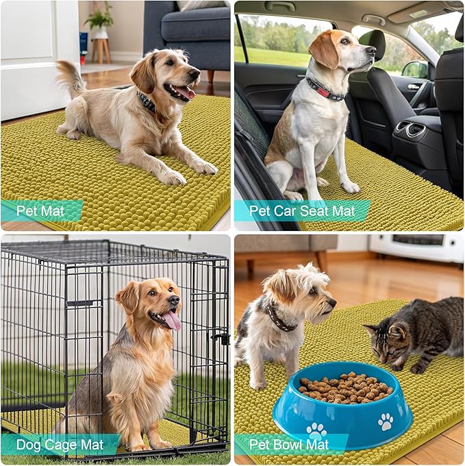 OLANLY Dog Door Mat for Muddy Paws 44x24, Absorbs Moisture and Dirt, Absorbent Non-Slip Washable Doormat, Quick Dry Chenille Mud Mat, Entry Indoor Entryway Carpet for Inside Floor, Mustard Yellow