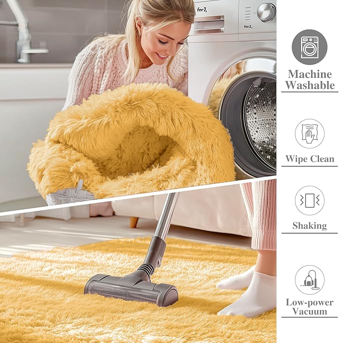 OLANLY 5x8 Machine Washable Large Area Rugs for Living Room, Bedroom, Soft Fluffy Shaggy Bedside Rug, Indoor Floor Carpet for Kids Girls and Boys, Dorms, Nursery, Home Decor Aesthetic, Mustard Yellow