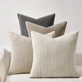 Topfinel 4 Packs Natural Decorative Throw Pillows Covers 16x16 Inch for Living Room Couch Bed Sofa, Rustic Farmhouse Boho Neutral Home Decor, Soft Plush Striped Corduroy Square Cushion Case 40x40 cm