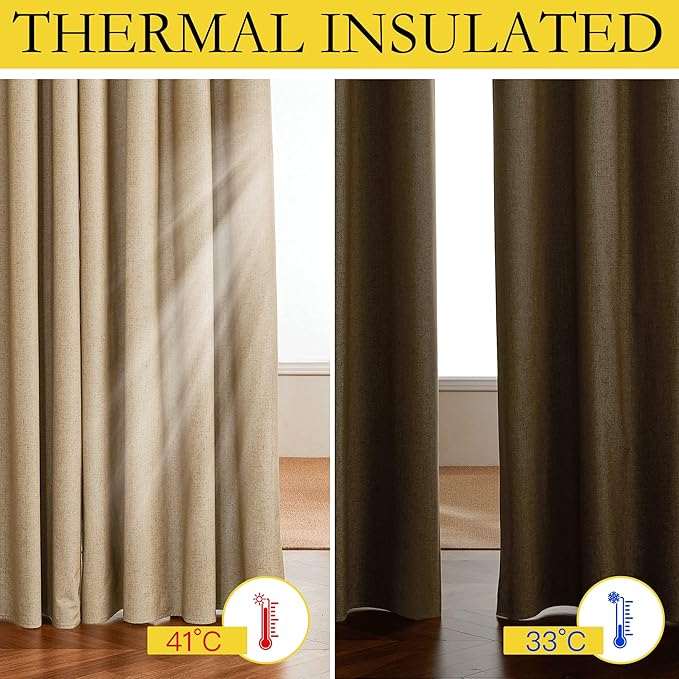NICETOWN Full Shade Curtain Panels, 62 x 63 inch, Camel, Pair of Energy Smart & Noise Blocking Out Blackout Drapes for Dining Room Window, Thermal Insulated Guest Room Lined Window Dressing