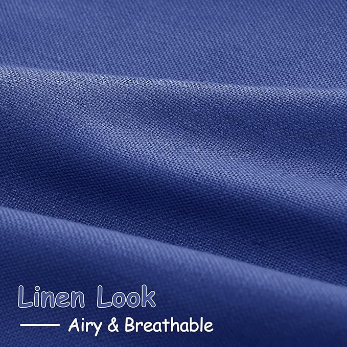 Classic Blue Linen Curtains 90 Inch Long 2 Panels Set for Bedroom Living Room Linen Textured Window Drapes Semi Sheer Light Filtering Rod Pocket Back Tab Cotton Textured Farmhouse Curtain 52x90