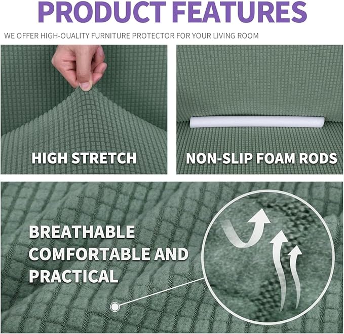ZNSAYOTX Super Stretch Couch Cover (72"-92") Universal Sofa Covers with Elastic Bottom, Dog Cat Pets Friendly Washable Furniture Protector Fitted Sofa Slipcovers Stay in Place (Pea Green, Sofa)