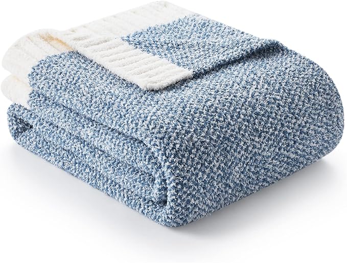 Snuggle Sac Blue Throw Blankets for Couch, Reversible Super Soft Warm Blankets Cozy Knit Blanket Fuzzy Plush Throws for Sofa, Bed, Gift, Heather Blue, 50 x 60 inches (Pack of 2)