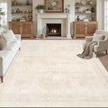 Area Rugs 9x12 Living Room: Vintage Boho Neutral Washable Rug Indoor Soft Large Area Rug Carpet for Bedroom Nursery Farmhouse Dining Room Office Floor Non-Slip Low Pile Under Table Rug Beige