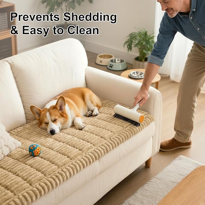 Smiry Couch Cover for Dogs Washable, Non Slip Fuzzy Pet Couch Covers for 3 Cushion Sofa Pet Friendly, Thick Soft Sofa Slipcovers Cushion Protector (Camel, 27.6" x 82.7")