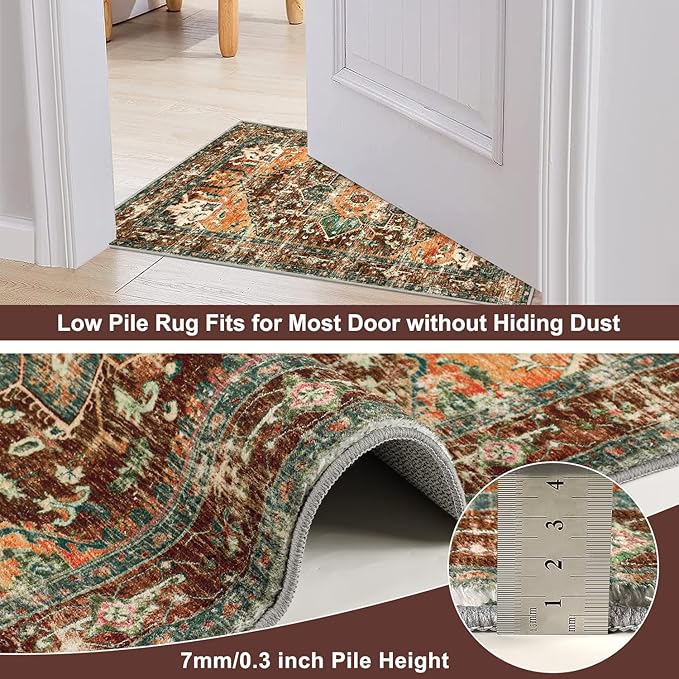 Yamaziot Washable Runner Rug, 3x12 Non-Slip Boho Vintage Hallway Rug Runner with Rubber Backing, Stain Resistant Low Pile Distressed Carpet Runner for Bedroom, Kitchen, Laundry, Entrance