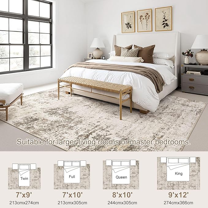 UERMEI 8x10 Area Rug Living Room Rugs - Washable Neutral Modern Abstract Soft Thin Large Rug Indoor Floor No Slip Rug Carpet for Bedroom Under Dining Table Home Office Decor - Dark Brown