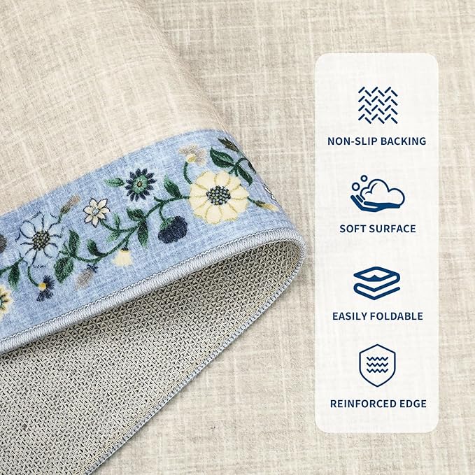 GarveeHome 10x13 Machine Washable Rugs for Living Room Large Area Rug Modern Floral Indoor Accent Carpet Low Pile Carpet Soft Throw Aesthetic Floor Cover for Bedroom Laundry Dining Room, Beige