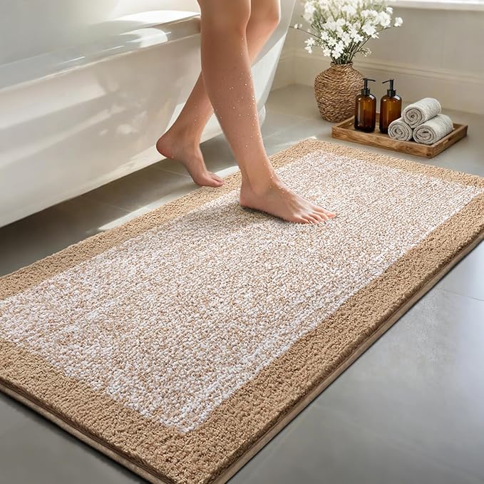 70x24 Long Bathroom Rugs Washable Non Slip, Beige Bath Mat for Bathroom Floor Tub, Soft Absorbent Quick Dry Mats for Shower, Bathtub,Home Decor