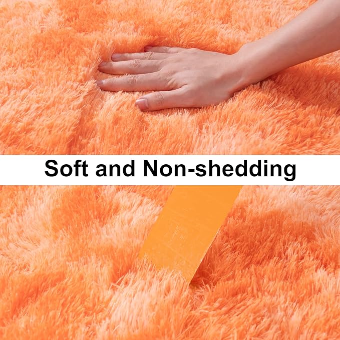 Soft Runner Rugs for Bedroom Hallways, 2x6 Tie-Dyed Orange Fluffy Shag Throw Area Rug Non Slip for Bedside Dorm, Long Shaggy Furry Carpet for Nursery Living Room