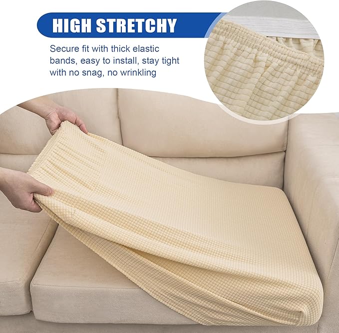 Water Repellent Sofa Cushion Slipcovers, Stretch Spandex 3 Seats Sette Cushion Protector Slipcovers Couch Covers for Loveseat Cushion Couch (Large, Ivory)