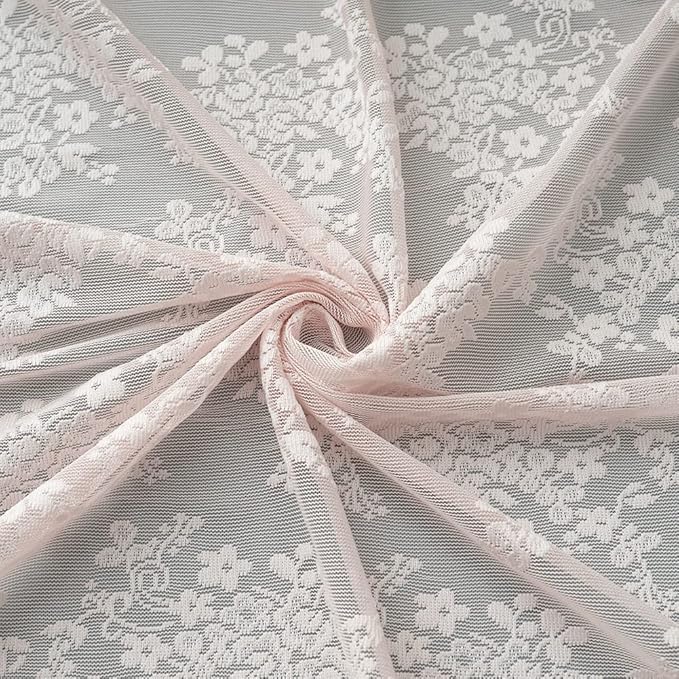 YJ YANJUN Vintage Lace Curtains 96 Inches Long-Victorian Floral Pattern Dusty Pink Sheer Curtain Panels for Living Room Bedroom,Light Filtering, Shabby Chic Girls Drapes 2 Panels 52W x 96L