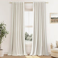 Guken Cream 100% Blackout Linen Curtains 104 Inch Length 2 Panels Set for Living Room Bedroom Back Tab Thermal Insulated Black Out Drapes Room Darkening Window Curtains