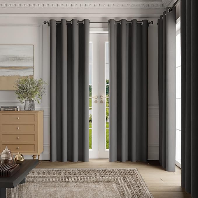 NICETOWN Room Darkening Draperies Curtains Panels, 2 Panels Grey W52 x L90