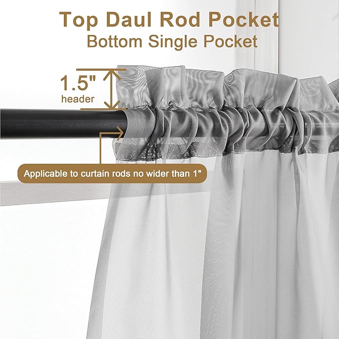 Chyhomenyc Light Grey Sheer Curtains 120 Inches Long - Light Filtering Voile Extra Long Panel Drapes for Floor to Ceiling Window, Elegant Soft Living Room Curtains, Each 42Wx120L Inch, 10FT, 2 Panels