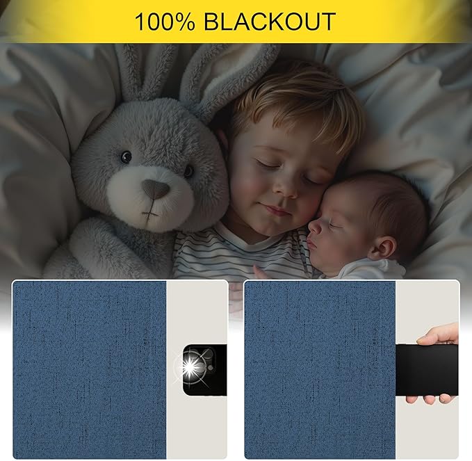 Navy Blue Linen Textured Curtains 90 Inches Long 2 Panels Set Modern Neutral Nursery Blackout Curtains for Kids Bedroom Black Out Thermal Drapes for Summer Heat Noise Reducing Back Tab 52x90 Length