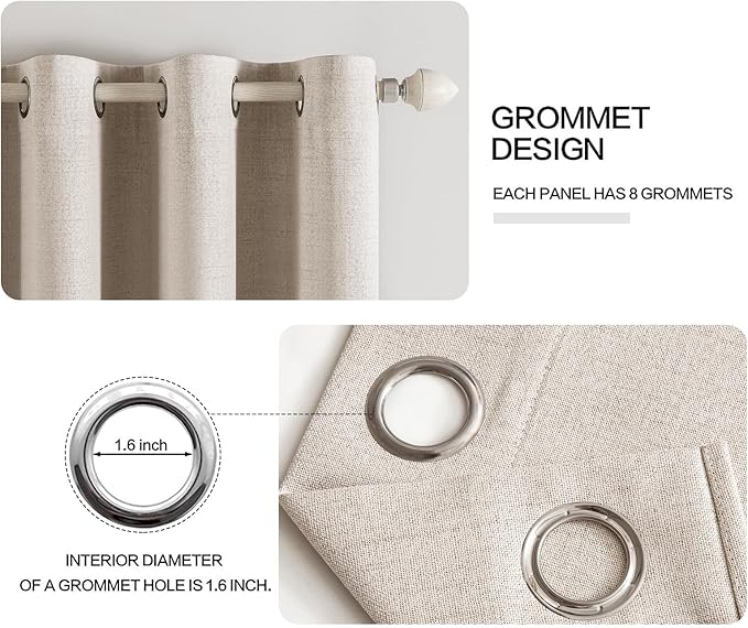 MIULEE Linen Textured Curtains for Bedroom Solid 100% Blackout Thermal Insulated Natural Grommet Room Darkening Curtains & Drapes Luxury Decor for Living Room Nursery 52 x 45 Inch (2 Panels)