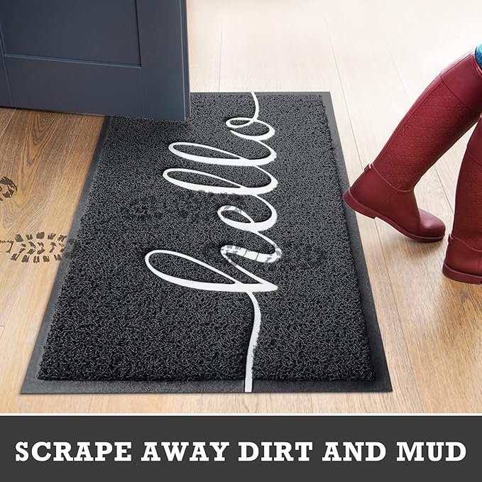 CozyBounty Door Mat Hello Mats Outdoor Indoor Non-Slip Doormat for Entryway Low-Profile Floor Mat for Yard, Garage, High Traffic Areas (36"x24", Black)