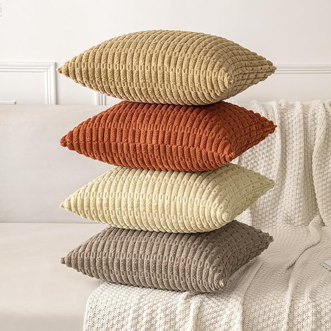 MIULEE Pack of 2 Rust Corduroy Decorative Pillow Covers 20x20 Inch Soft Boho Striped Throw Pillow Covers Modern Farmhouse Home Decor for Summer Sofa Living Room Couch Bed