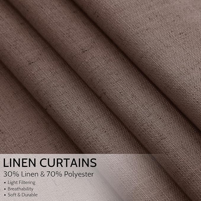 Cappuccino Linen Curtains for Living Room 105 Inches Long Light Filtering Semi Sheer Curtain Back Tab Rod Pocket Luxury Modern Rustic Home Decor Neutral Drapes for Bedroom Dinner Room 52x105, 2 Panels
