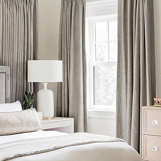 MIULEE 100% Blackout Linen Textured Curtains for Bedroom Solid Thermal Insulated Warm Taupe Grommet Room Darkening Curtains & Drapes Luxury Decor for Living Room Nursery 52 x 45 Inch (2 Panels)
