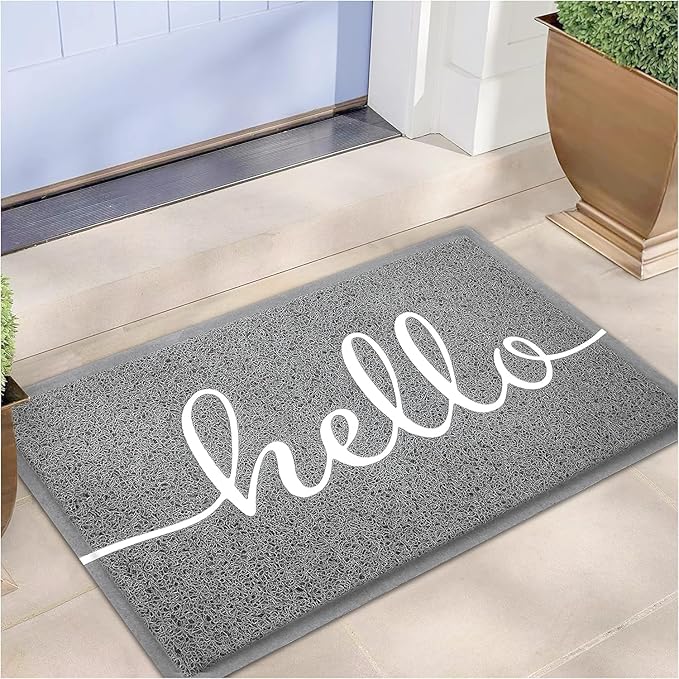 EARTHALL Door Mat Outside Inside Hello Doormat, 30"x17.5", Durable Floor Mat Non Slip Mat Ultra Absorb Mud Easy Clean Front Doormat for Garage, Entryway, Patio, High Traffic Areas, Grey