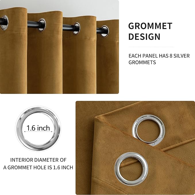 MIULEE Velvet Curtains Gold Elegant Grommet Curtains Fall Thermal Insulated Soundproof Room Darkening Black Out Curtains/Drapes for Classical Living Room Bedroom Decor 52 x 108 Inch Set of 2