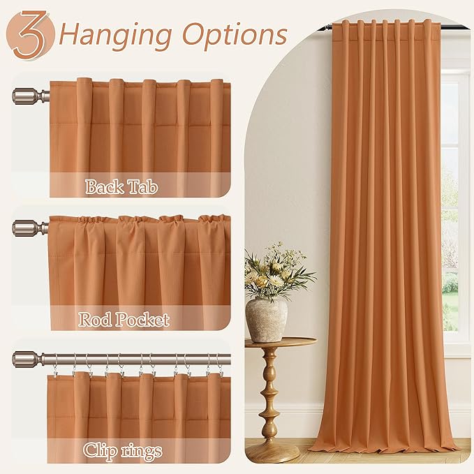 Guken Orange 100% Blackout Linen Curtains 90 Inch Length 2 Panels Set for Living Room Bedroom Back Tab Thermal Insulated Black Out Drapes Room Darkening Farmhouse Window Curtains 90 Inches Long