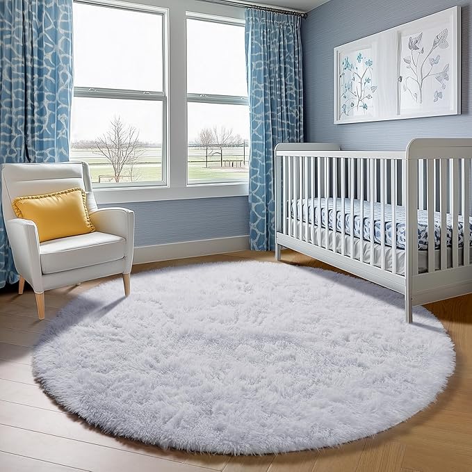 ONASAR White Round Area Rug 4ft, Soft Bedroom Circle Rugs Floor Mat for Kids Girls Boys Teen Room, Fuzzy Plush Shaggy Carpet for Baby Nursery Living Room Playroom Home Decor