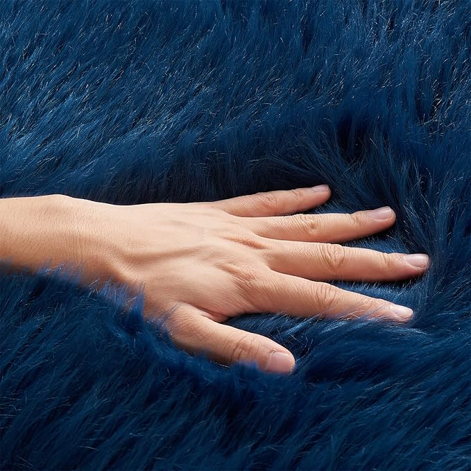 EasyJoy Ultra Soft Fluffy Shaggy Area Rug Faux Fur Rug Chair Cover Seat Pad Fuzzy Area Rug for Bedroom Floor Sofa Living Room (4 x 6 ft Rectangle,Dark Blue