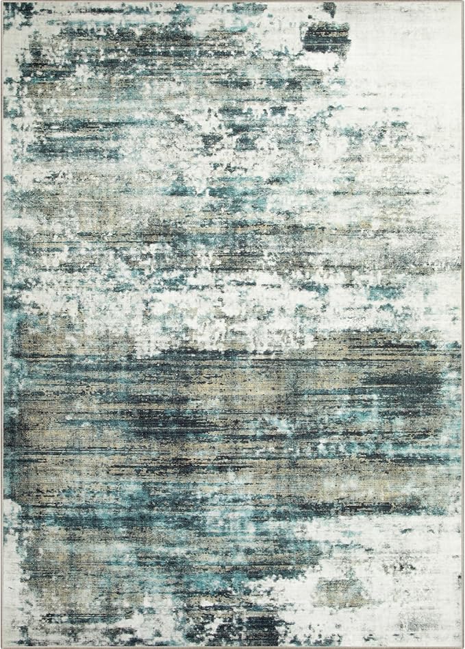 4x6 Area Rugs Washable Rug: Modern Abstract Living Room Rug Soft Anti-Skid Thin Carpet Indoor Floor Non-Shedding Carpets for Bedroom Dining Room Farmhouse Nursery Home Office - Green Multi