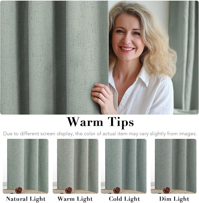 H.VERSAILTEX 100% Blackout Curtains for Bedroom Thermal Insulated Linen Textured Curtains Heat and Full Light Blocking Drapes Living Room Curtains 2 Panel Sets, 52x96 - Inch, Green Bay