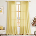 Yellow Linen Textured 96 Inch Curtains 2 Panel Set Back Tab Rod Pocket Sheer Light Filtering Boho Room Decor Aesthetic Curtain Burlap Look Curtain Drapes for Living Room Bedroom 8Ft 52x96 Inch