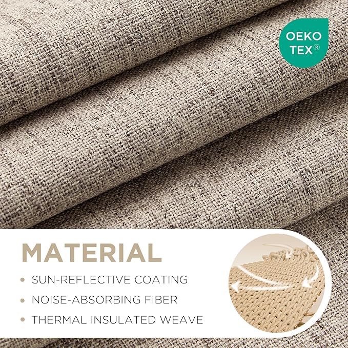 Joydeco Blackout Curtains for Bedroom - Nature Linen 84 Inch Long 100% Light Blocking 2 Panels Set, Rod Pocket & Back Tabs Living Room Drapes, Thermal Insulated Room Darkening Window Curtains
