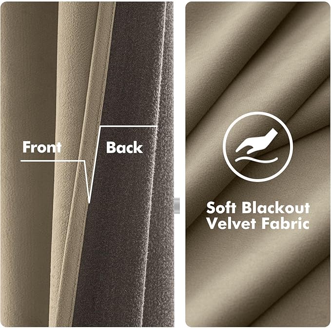 MIULEE Velvet Curtains Taupe Elegant Grommet Thermal Insulated Soundproof Room Darkening Curtains/Drapes for Classical Living Room Bedroom Decor 52 x 108 Inch Set of 2