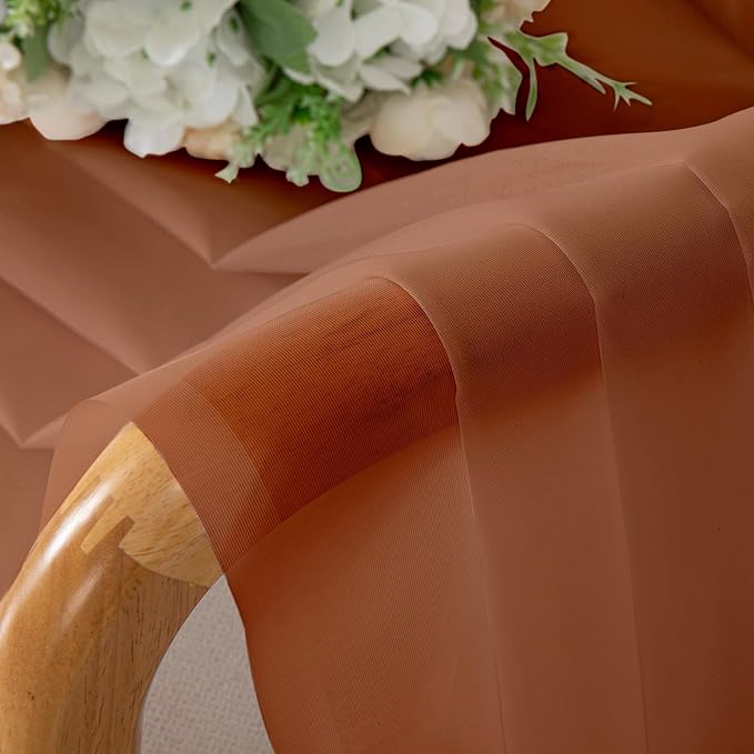 Chyhomenyc Orange Sheer Curtains 36 inch Length 2 Panels, Light Filtering Voile Rod Pocket Short Window Curtians for Bathroom Living Room Farmhouse Small Windows, 42Wx36L inches