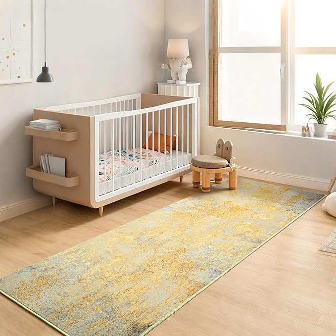 2x6 Rug Runners for Hallways Kitchen Runner Rug Non Slip Washable Long Runner Rugs with Rubber Backing Soft Abstract Carpet Runner for Hallways, Kitchen, Bathroom, Entryway (Orange, Silver & Gray)