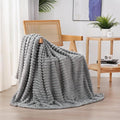Grey Fleece Throw Blanket 50”×60” for Couch Sofa Bed,Super Soft Cozy Plush Microfiber Flannel Blanket with Stripes Design Lightweight for Adults,Woman,Girls