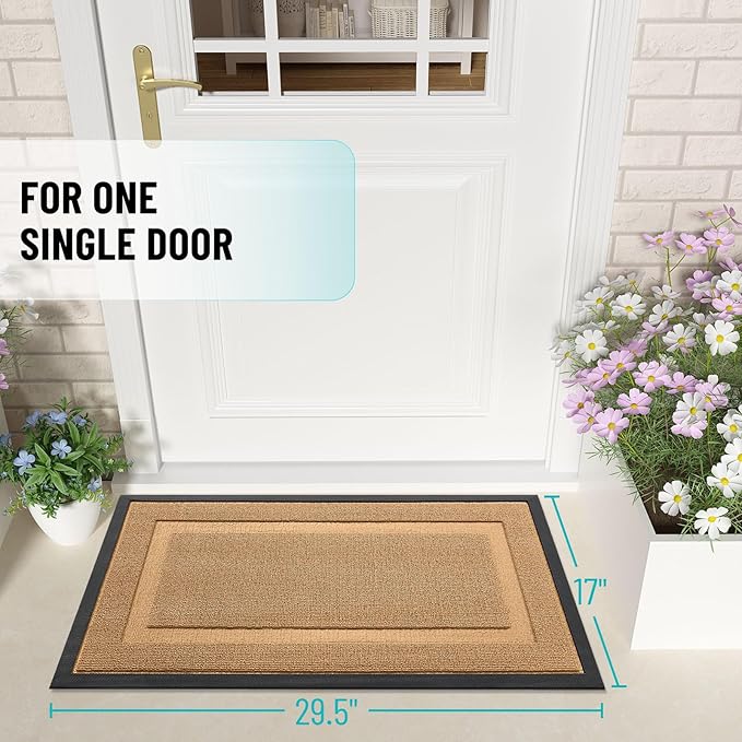 OLANLY Front Door Mat Indoor Outdoor Entrance, Waterproof All-Season, All-Weather Doormat, Sturdy Natural Rubber, Low Profile, Easy Clean Patio Porch Entryway Mat, 47x32, Butter Yellow