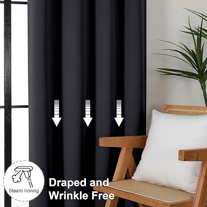 Simplebrand Ava Halloween Black Short Blackout Curtains for Bedroom 54 Inches Long 2 Panels Set, Solid Thermal Insulated, Energy Saving Window Treatment Curtains Blackout Drapes, W40 x L54 Inch, Black