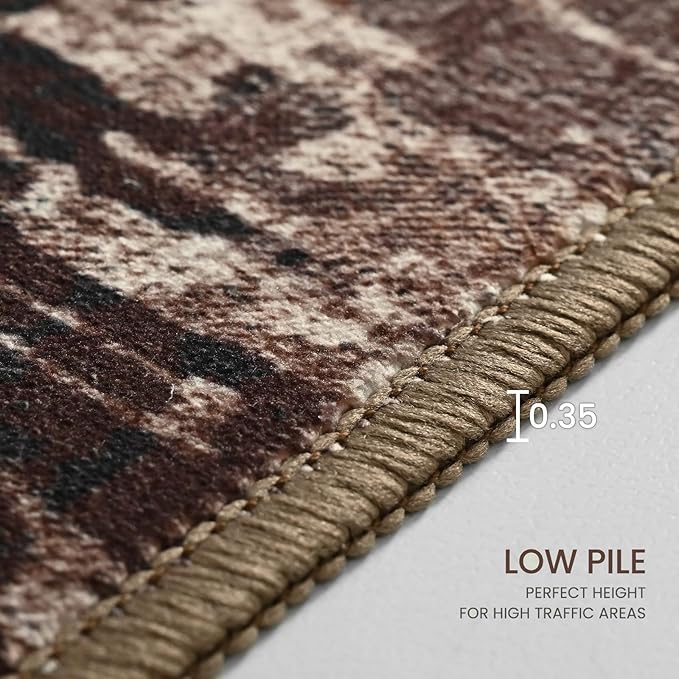 Ompaa Living Room Rug 6x9 Brown Area Rug Machine Washable Boho Coffee Rug Non Slip Abstract Vintage Indoor Large Rugs for Bedroom, Classroom, College Dorm, Farmhouse, Dining Room, Kids Playroom