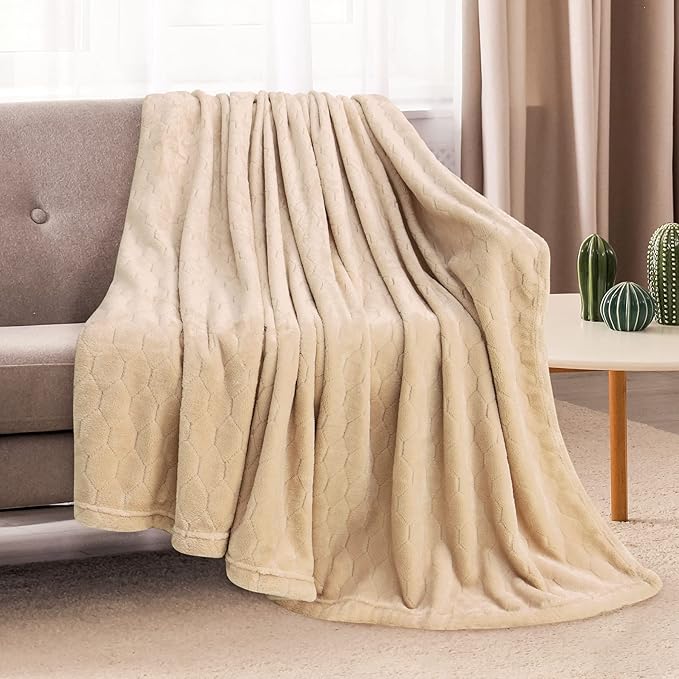 TOONOW Fleece Bed Blanket Queen Size 90x90 inches, Super Soft Fluffy Fuzzy Plush Blanket Geometric Pattern Cozy Microfiber Flannel Blankets for Couch, Bed, Sofa, Apricot