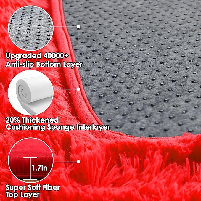 ONASAR Red Rugs for Living Room Bedroom, 5x8 Fluffy Bedside Area Rug, Soft Plush Shaggy Indoor Floor Carpet for Nursery Kids Girls Boys Teen Dorm Home Office Decor Aesthetic