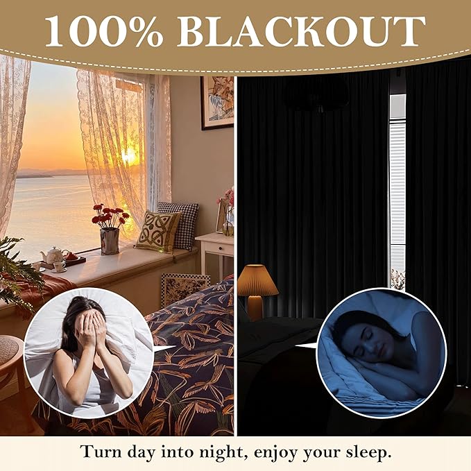 RYB HOME Grey Linen Blackout Curtains for Sliding Glass Door, 100% Blackout Linen Textured Thermal Privacy Modern Drape Panels for Dining Room Large Window, 52" W x 96" L, 2 Panels Set