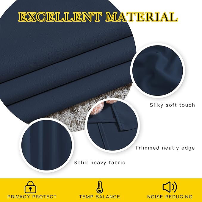 NICETOWN Navy Blue Kitchen Window Curtains 36 inches Long, Grommet Blackout Short Window Treatments Thermal Drapes for Bedroom, 2 Panels, W52 x L36