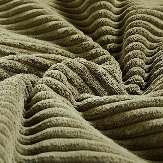 Fancy Homi 2 Packs Olive Green Lumbar Decorative Throw Pillow Covers 14x22 Inch for Living Room Couch Bed, Farmhouse Boho Home Decor, Soft Striped Corduroy Rectangle Accent Cushion Case 35x55 cm