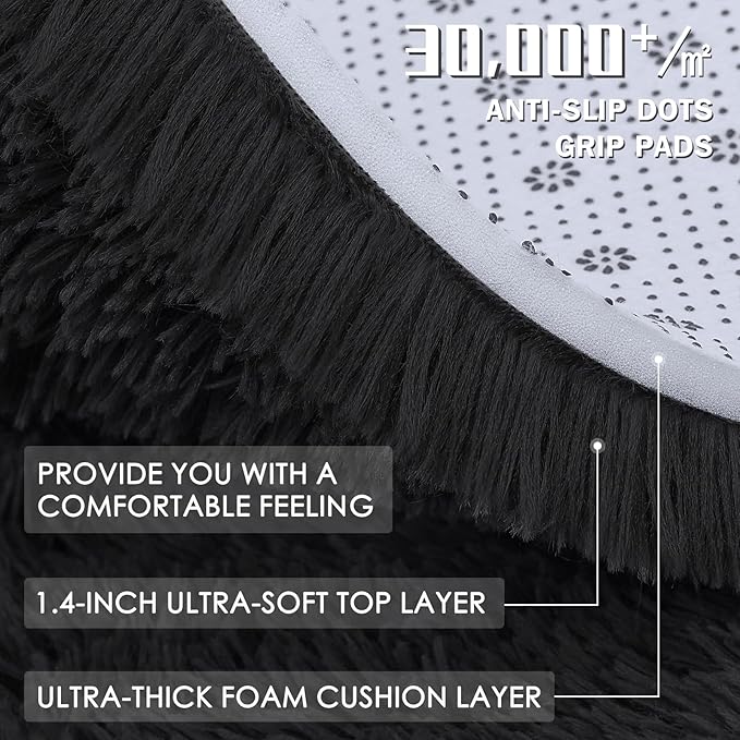 OLANLY 8x9 Machine Washable Large Area Rugs for Living Room, Bedroom, Soft Fluffy Shaggy Bedside Rug, Indoor Floor Carpet for Kids Girls and Boys, Dorms, Nursery, Home Decor Aesthetic, Black