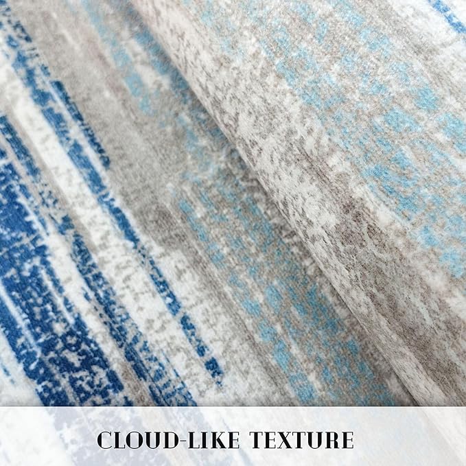 Lansny Modern Abstract Runner Rug 3x10, Blue Washable Kitchen Runner Non-Slip Soft Hallway Rug Runner Thin Print Faux Wool Carpet for Entryway Bedroom Laundry Room Indoor Home Office Decor