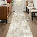 Washable Area Rugs 2'x10' Non-Slip Modern Abstract Soft for Living Room Entryway Bedroom Nursery, Print Pattern, Neutral Brown Gray